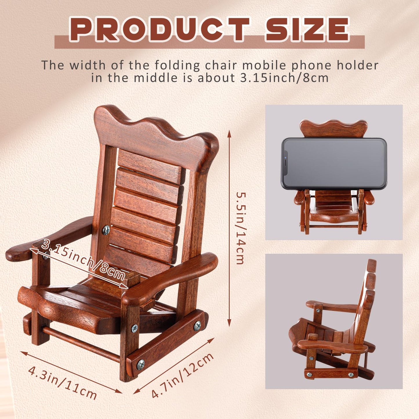Kingdder 2 Pcs Christmas Wood Cell Phone Stand Gifts Folding Chair Wooden Phone Holder Adjustable Office Cellphone Stand Portable Cute Desktop Chair Shape Mobile Smartphone Holder for Desk Home Travel