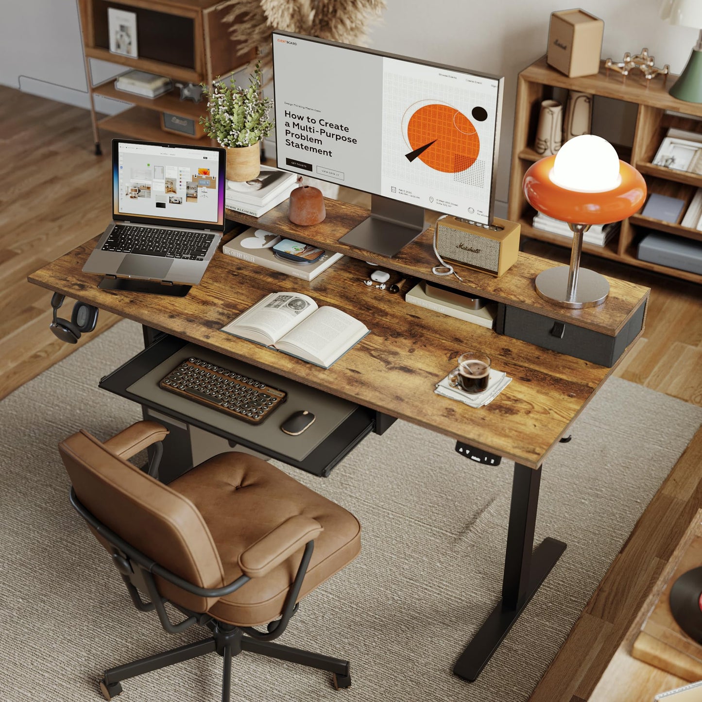 Agilestic Electric Standing Desk with 2 Drawers and Keyboard Tray, 48 x 23 Inches Ergonomic Adjustable Height Desk with Storage, Sit Stand Computer Workstation, Rustic Brown