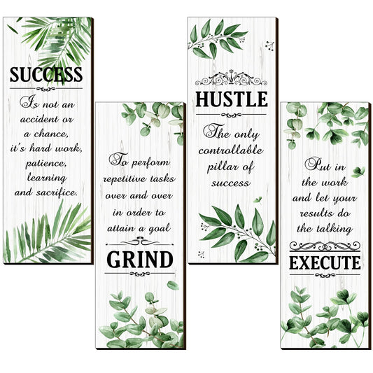 Honoson 4 Pcs Motivational Office Wall Decor Boho Wall Art Inspirational Hanging Wooden Plaques Sayings Rustic Motivational Quote Signs for Office Bedroom Living Room