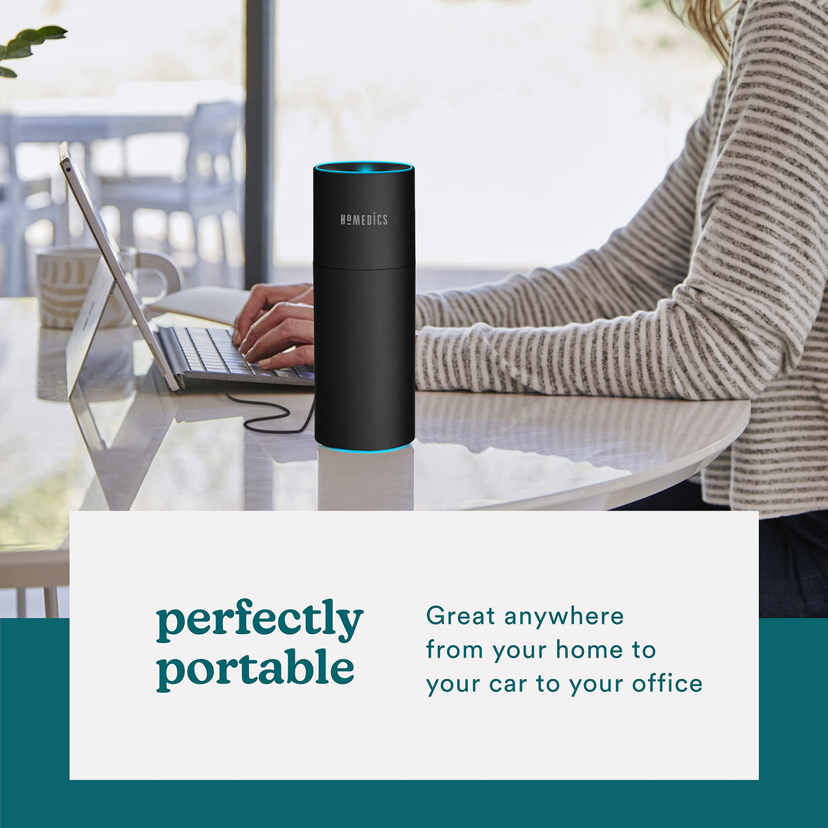 Homedics Portable Humidifier - Small Air Humidifiers for Bedroom, Plants, Office, Travel - Cool Mist Humidifiers, Color-Changing Accent Light, 2 Mist Settings, Matte Black