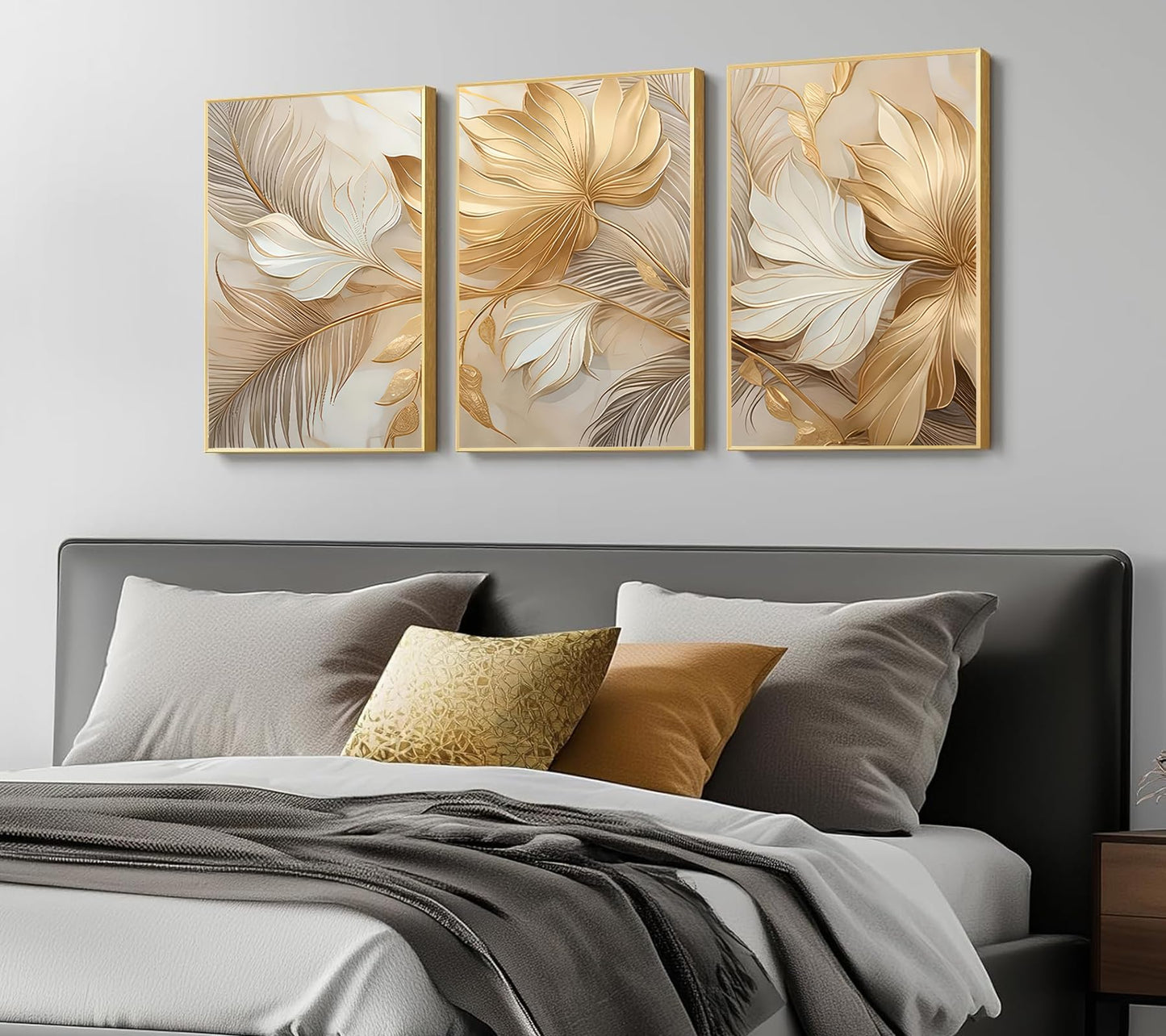 Modern Abstract Gold Botanical Canvas Wall Art Fashion Plants Wall Decor Pictures Leaf Light Luxury Poster Prints Flowers Painting Artwork for Living room Office Decoration 12x16in Frameless