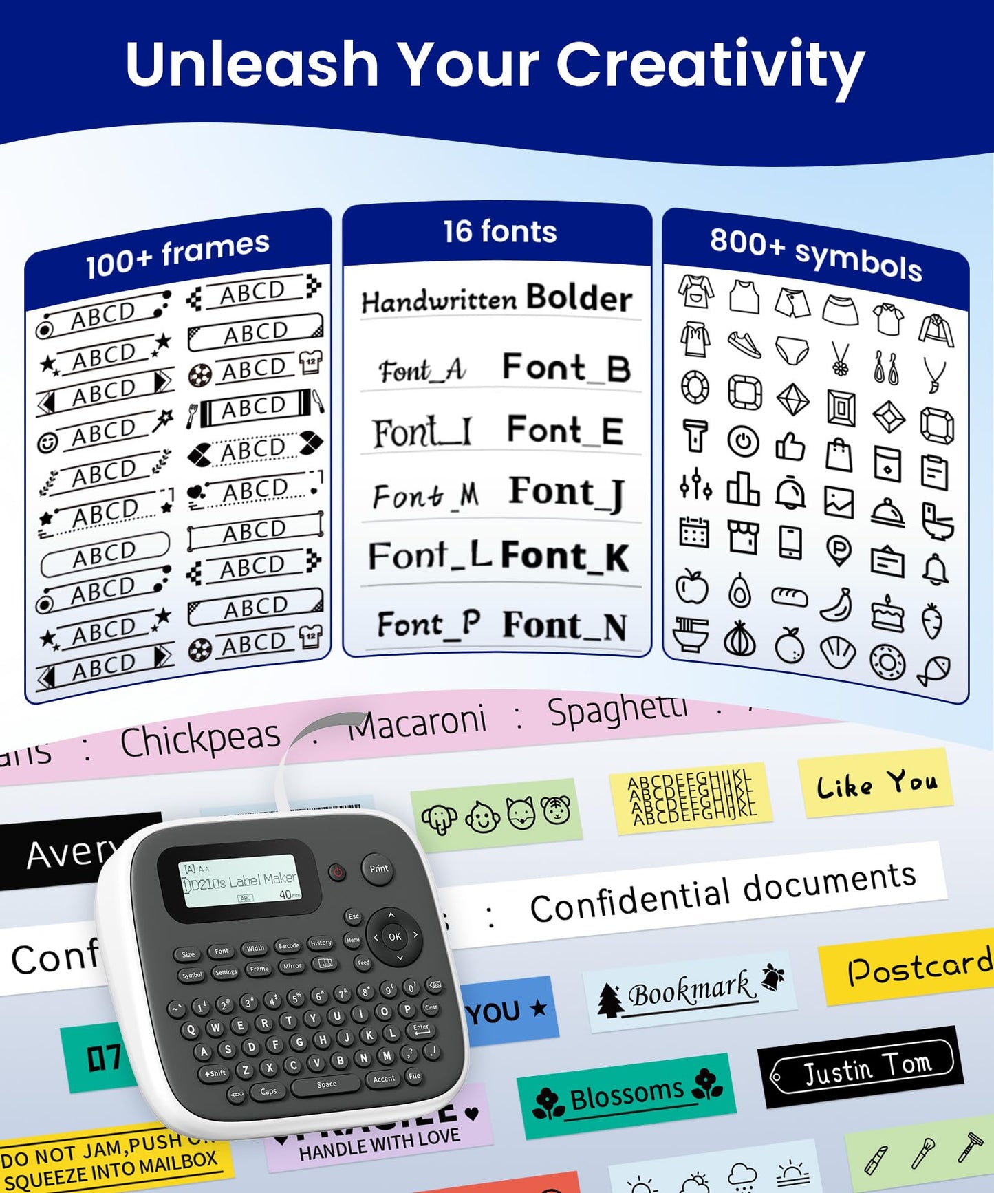 VolenGo Label Maker Machine with Tape, Label Maker Waterproof Labels 12mm, D210s Laminated Labeler Machine, Multi Icons Borders & One-Touch Keys, Labelmaker for Home Use/School Office Supplies