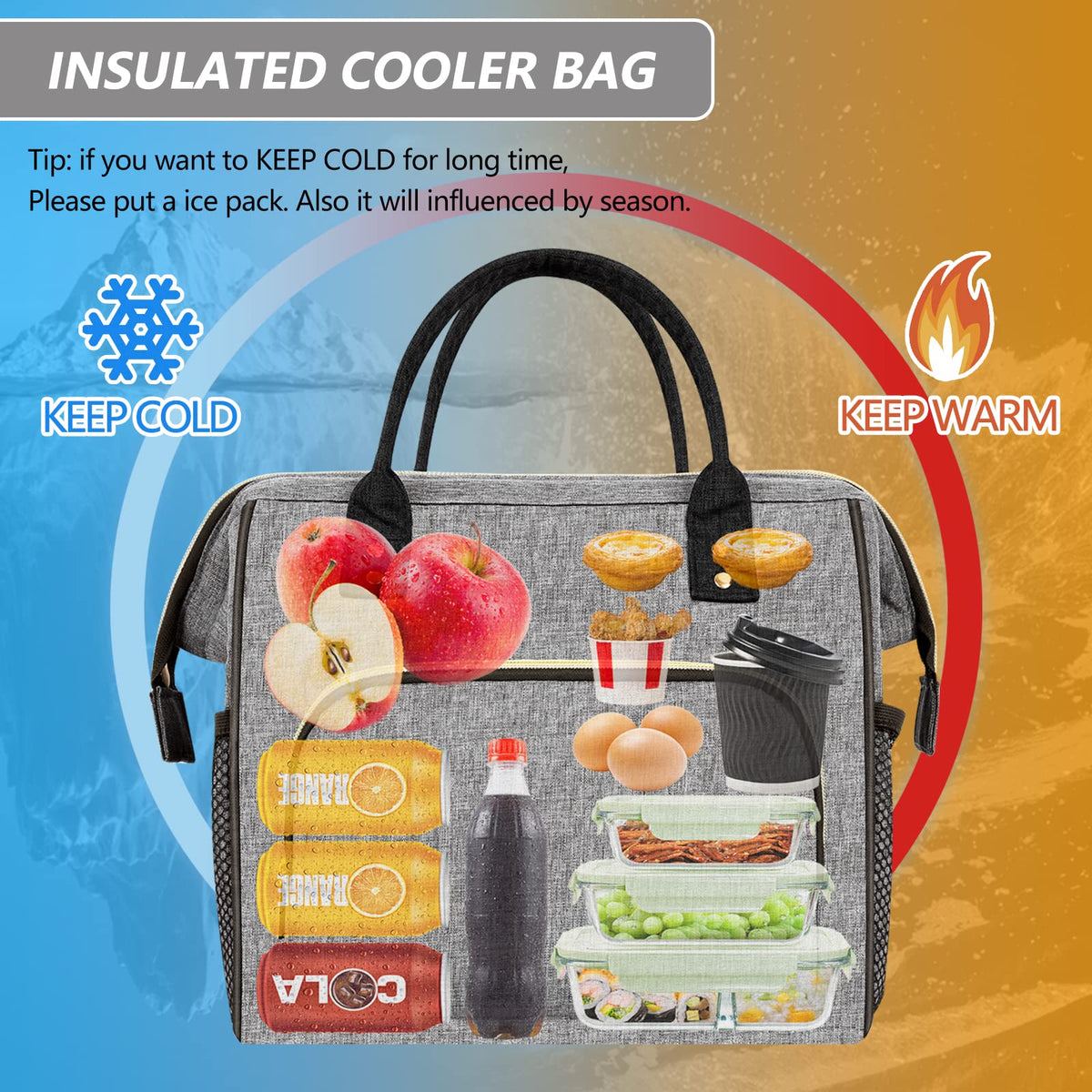 IDEATECH Large Insulated Lunch Bags for Work, Leakproof Lunch Box for Women & Men, Lunch Tote Cooler Bags with Adjustable Shoulder Strap for Teacher, Nurse, Mom, Womens Lunchbox Gifts (Grey)