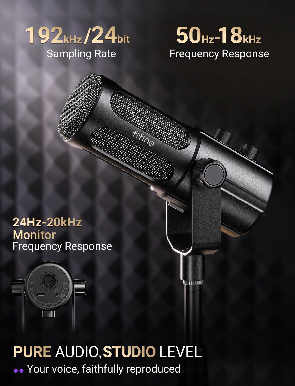 FIFINE AmpliTank TANK6S Vocal-Dynamic-Microphone, XLR-USB-Podcast-Microphone with Desktop Stand, Mute Button, Volume Knob, Studio Metal Built, Streaming-Mic for Content Creation, Music Recording