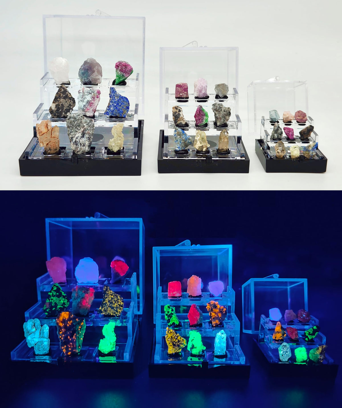 Naturally Fluorescent Mineral Specimens - Glowing Under UV - Rare Collectibles (Small)