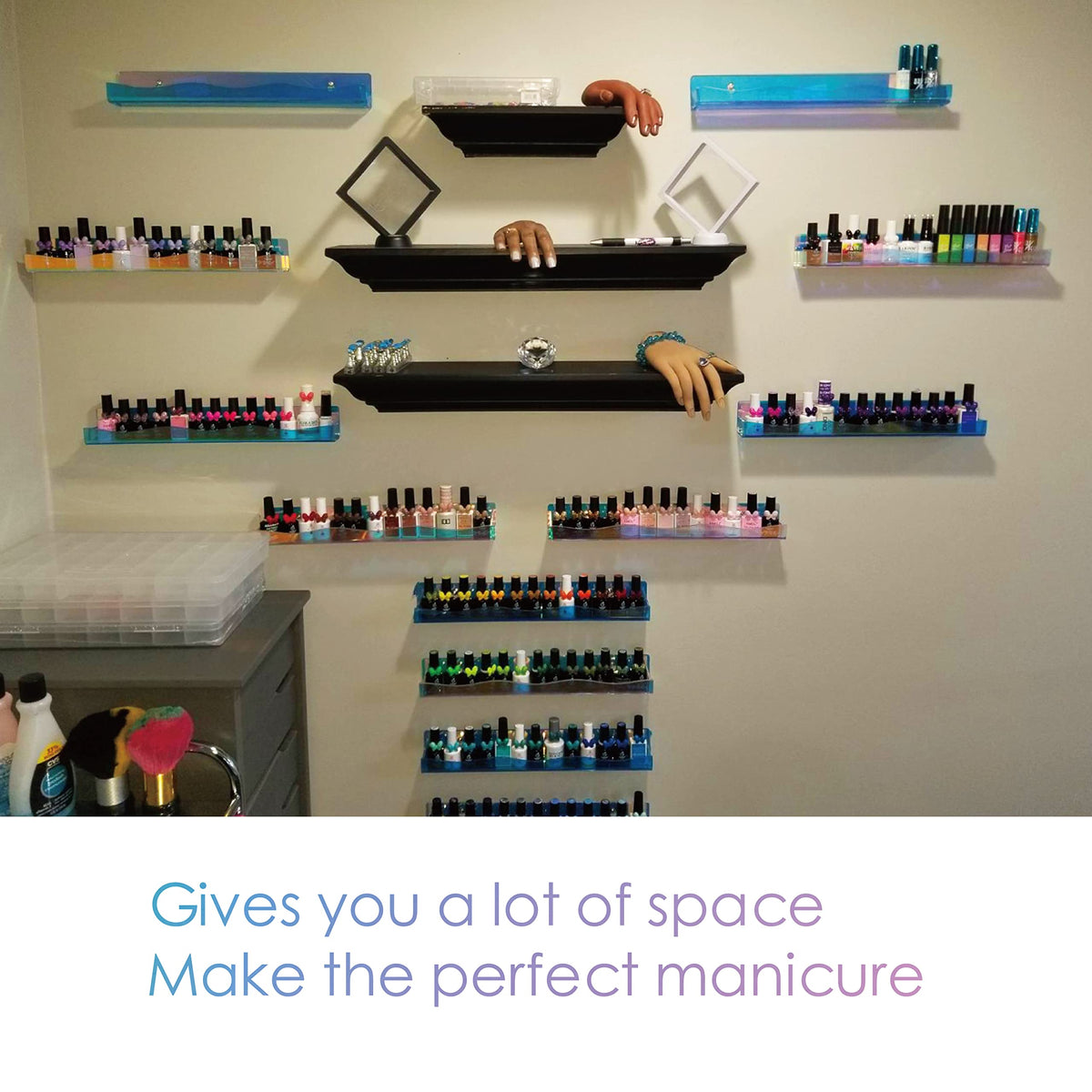 YMVV 15" Nail Polish Rack Wall Mounted Shelf,6 Pack Clear Rainbow Iridescent Acrylic Organizer Nail Supplies for Nail Techs,Great Display for Salons Retailers