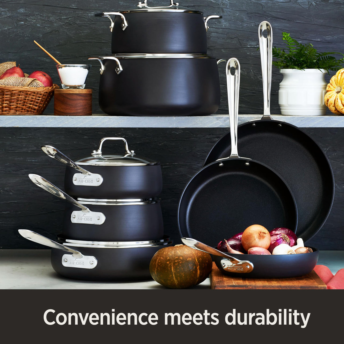 All-Clad E7859064 HA1 Hard Anodized Nonstick Fry Pan Cookware Set, 10 Inch and 12 Inch Fry Pan, 2 Piece, Black