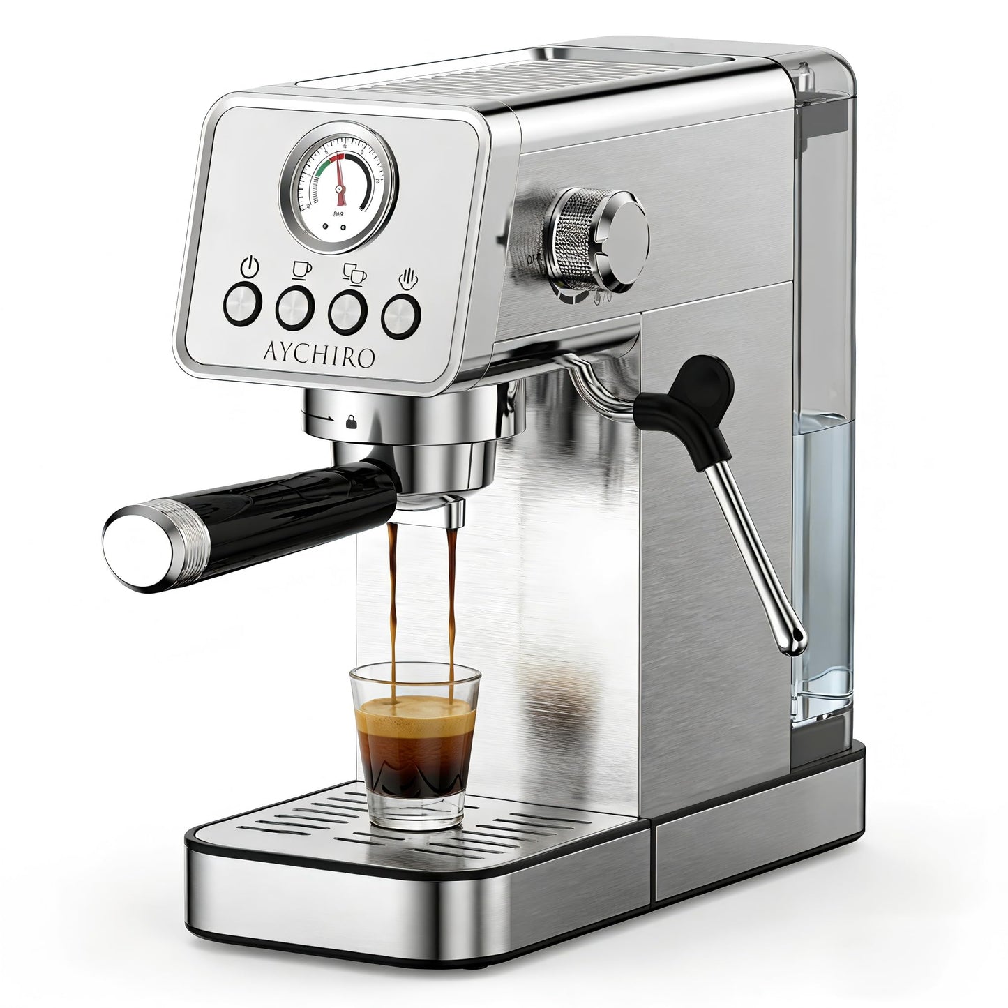 AYCHIRO 20 Bar Semi-Automatic Espresso Machine, Adjustable Espresso Machine with Pressure Gauge, Compact Espresso Maker with Steam Wand, Cup Warmer for Home & Office