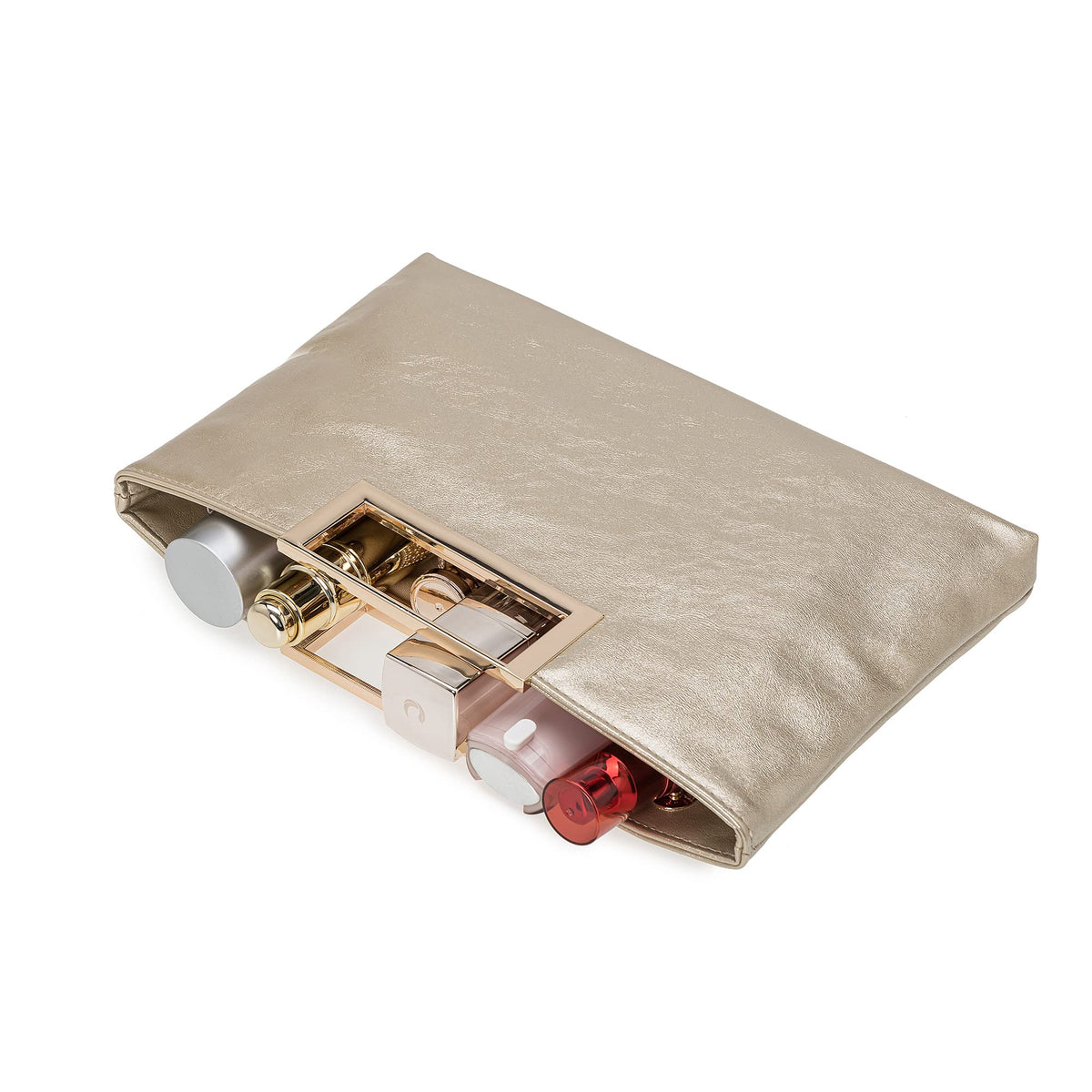CHARMING TAILOR Fashion PU Leather Handbag Stylish Women Convertible Clutch Purse (Gold)