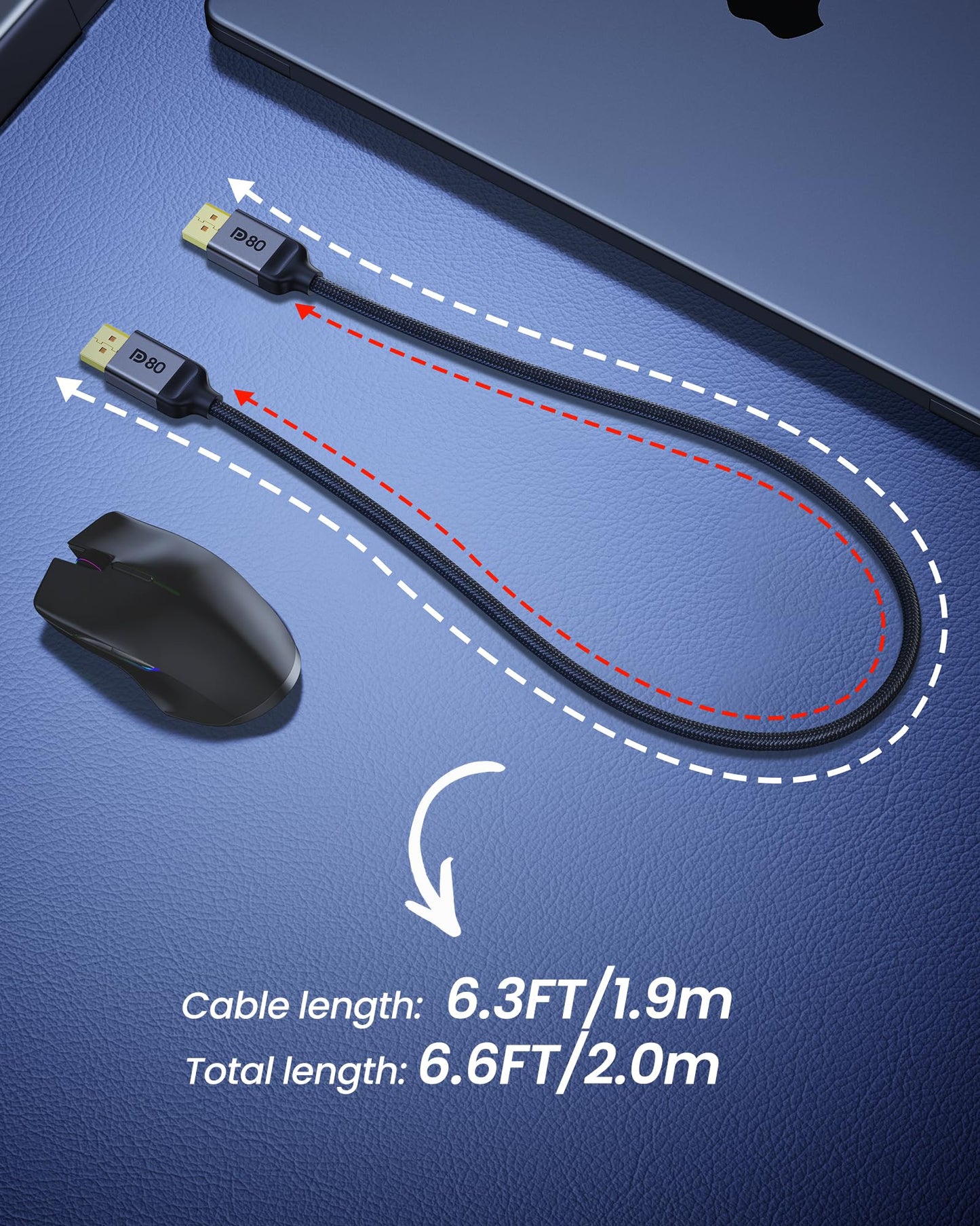 Silkland 80Gbps DisplayPort Cable 2.1 6.6FT/2M [VESA Certified], [8K@240Hz, 4K@540Hz 360Hz 240Hz] DP 2.1 Cable 16K, DP80 HDR DSC HDCP, Display Port Cord Compatible DP 1.4, Gaming Monitor 5090 9070XT