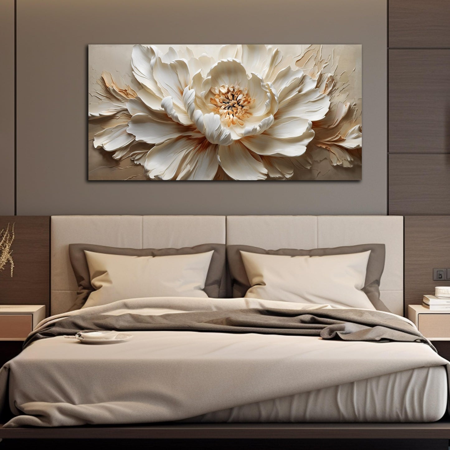 TYTAUPT Flower Painting Wall Decor White Canvas Wall Art for Office Women,Teen Room Decor for Girls,Dining Room Art Wall Decor 24 x 48 Inch