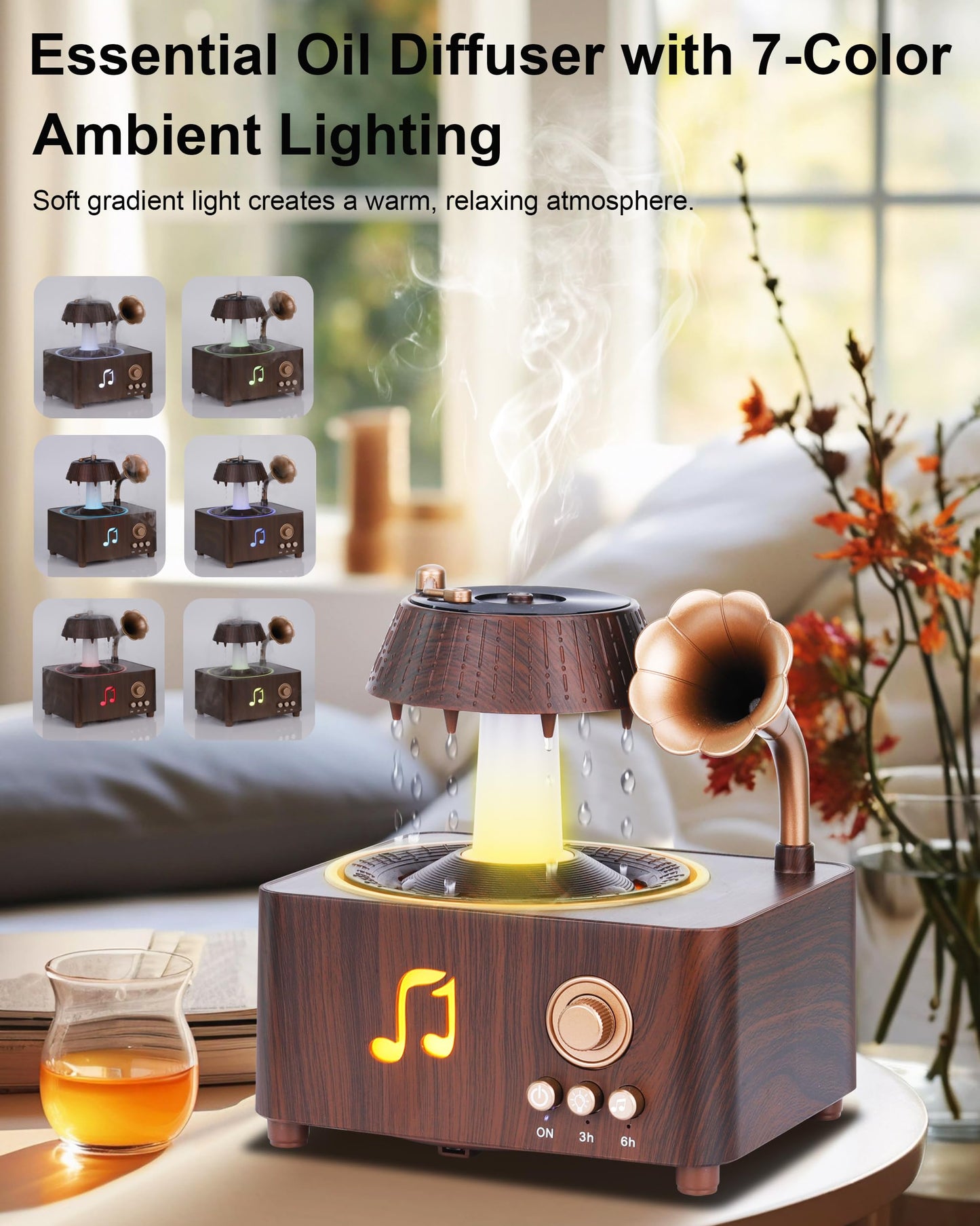 Kaaeiccr Essential Oil Diffuser, Humidifiers For Bedroom, 250ml Cool Mist Rain Diffuser, 7 Colors LED Ambient Light & Auto Shut-Off When Water Runs Out, for Office, Study Room, Yoga, Relaxation & Home