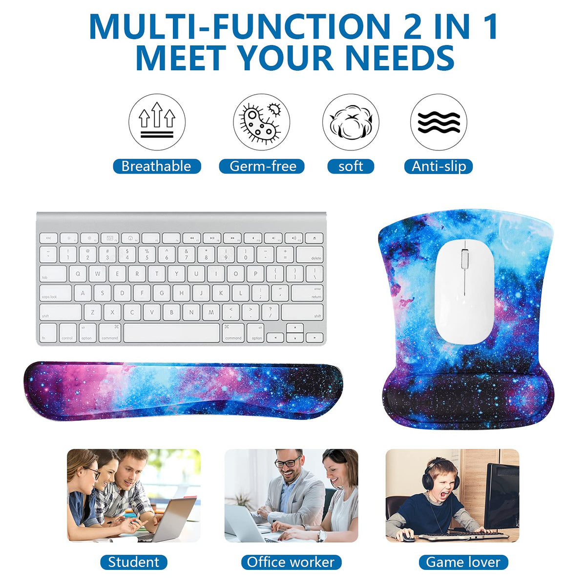 RICHEN Keyboard Wrist Rest Pad and Mouse Wrist Rest Support Mouse Pad Set,Durable & Comfortable & Lightweight for Easy Typing & Pain Relief-Ergonomic Support (Galaxy)