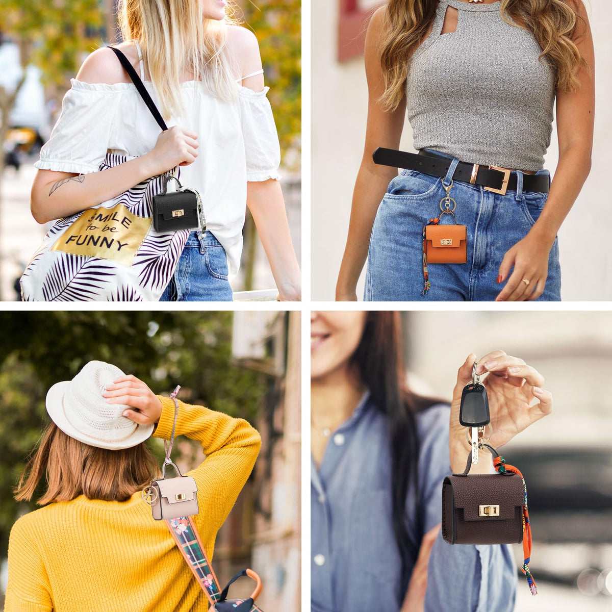 WOZEAH Mini Backpack Keychain for Women,Small Change Pouch Coin Purse Twist-lock with Key Headset Bag（Orange）