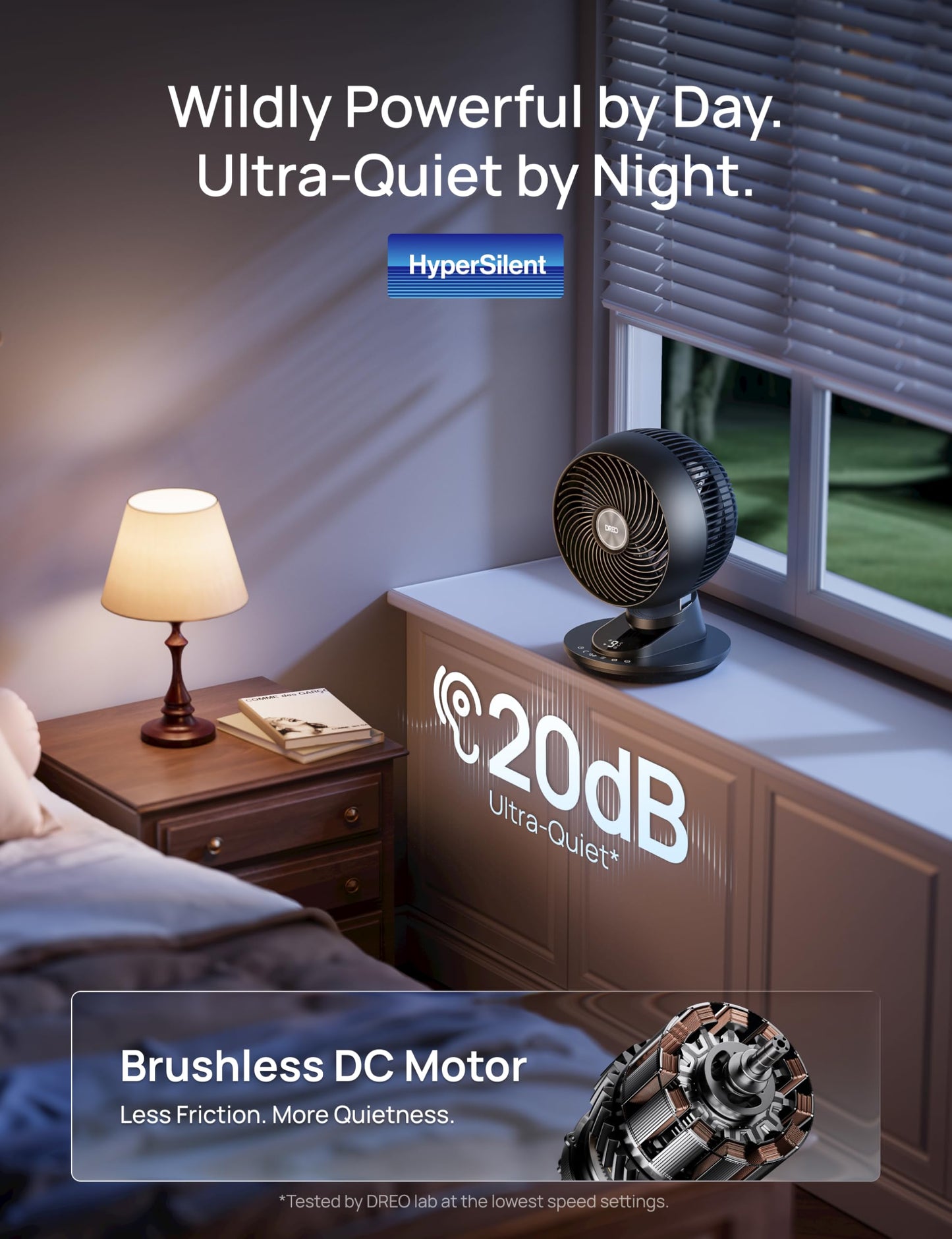 DREO Smart Fan for Bedroom, Powerful 85 ft Airflow, 12 Inches, Desk Fans in 20dB Quiet, 90°+90° oscillating fans, App/Voice Control, 9 Speeds & 8/12H Timer for Home Office Dorm