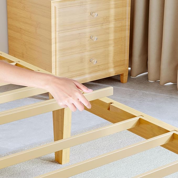 BOSRII 14in High Solid Bamboo Wood Platform King Size Bed Frame