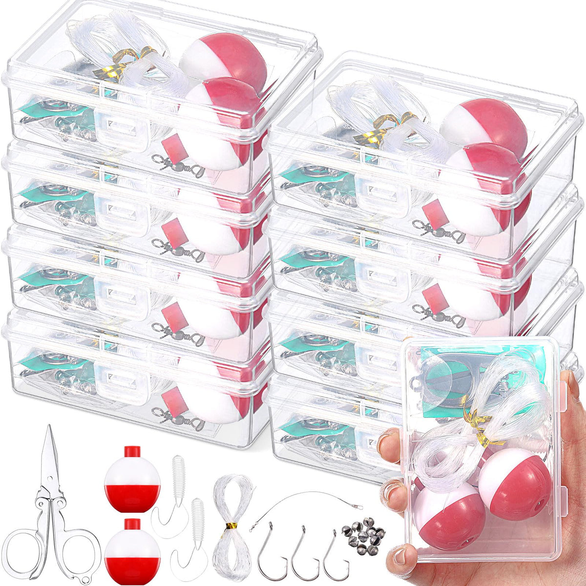VioraWhite 4 Sets Mini Fishing Kits Bulk Emergency Survival Fishing Kits Fishing Tackle Box with Tackle Included Small Fishing Accessories Kit for Beginner Gifts Summer Outdoor Compact Fishing