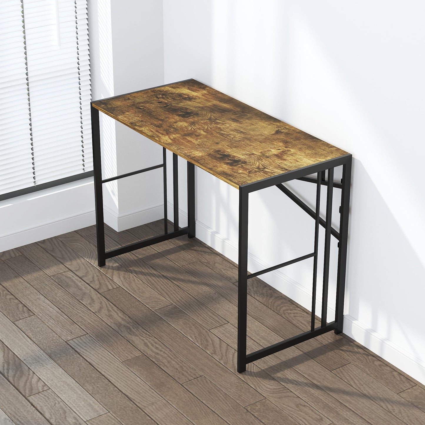 Lutown-Teen 40 inch Folding Computer Desk, Writing Gaming Computer Camping Desk, No Assembly Required Home Office Table, Rustic Brown