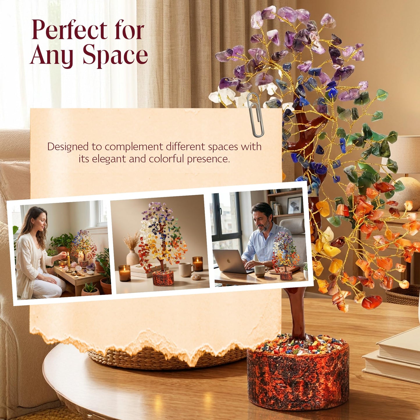 Handmade 7 Chakra Crystal Tree of Life - Unique Birthday & Anniversary Gifts for Women, Mom, & Friends | Handcrafted Healing Crystal Decor for Home & Office, Brings Positive Energy, Luck & Prosperity