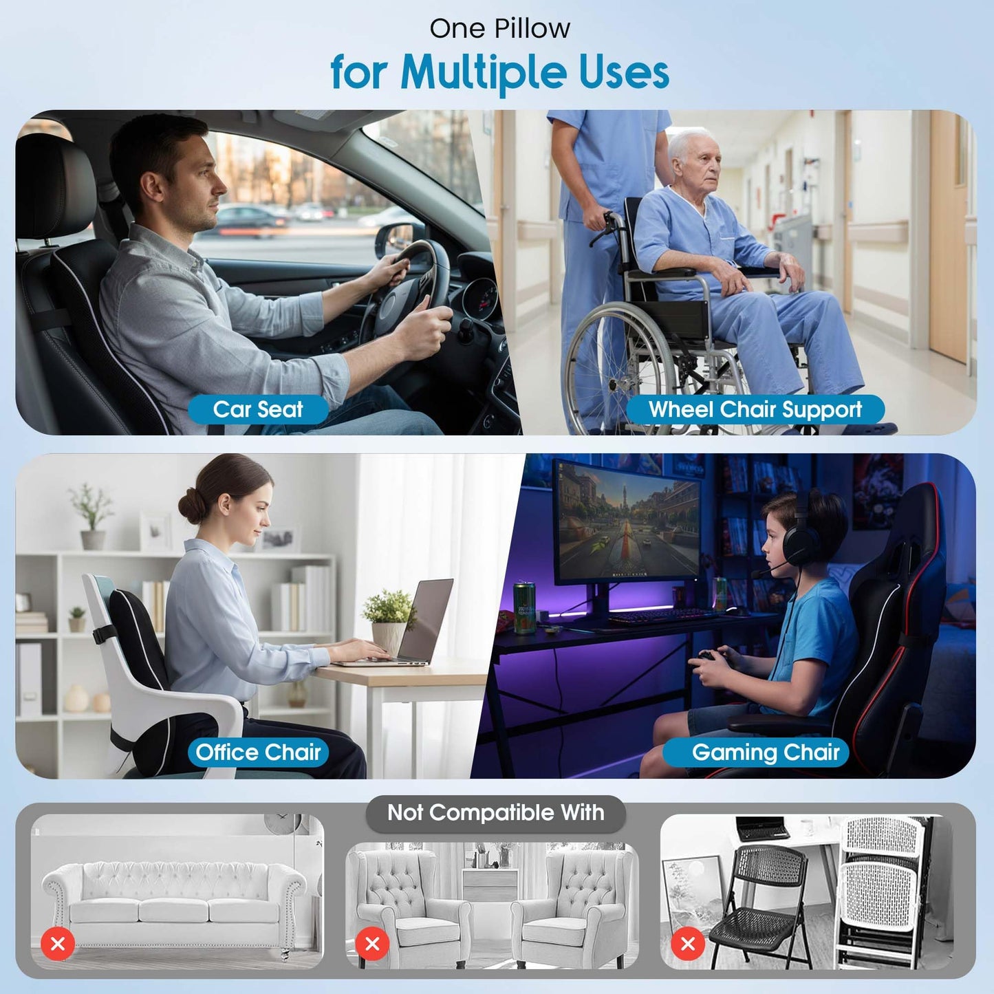 RUKHS SUPPLY Lumbar Support Pillow for Office Chair and Car, Premium Memory Foam Back Cushion for Back Pain Relief Improve Posture Ergonomic Cushion with Breathable Mesh Cover and Adjustable Straps