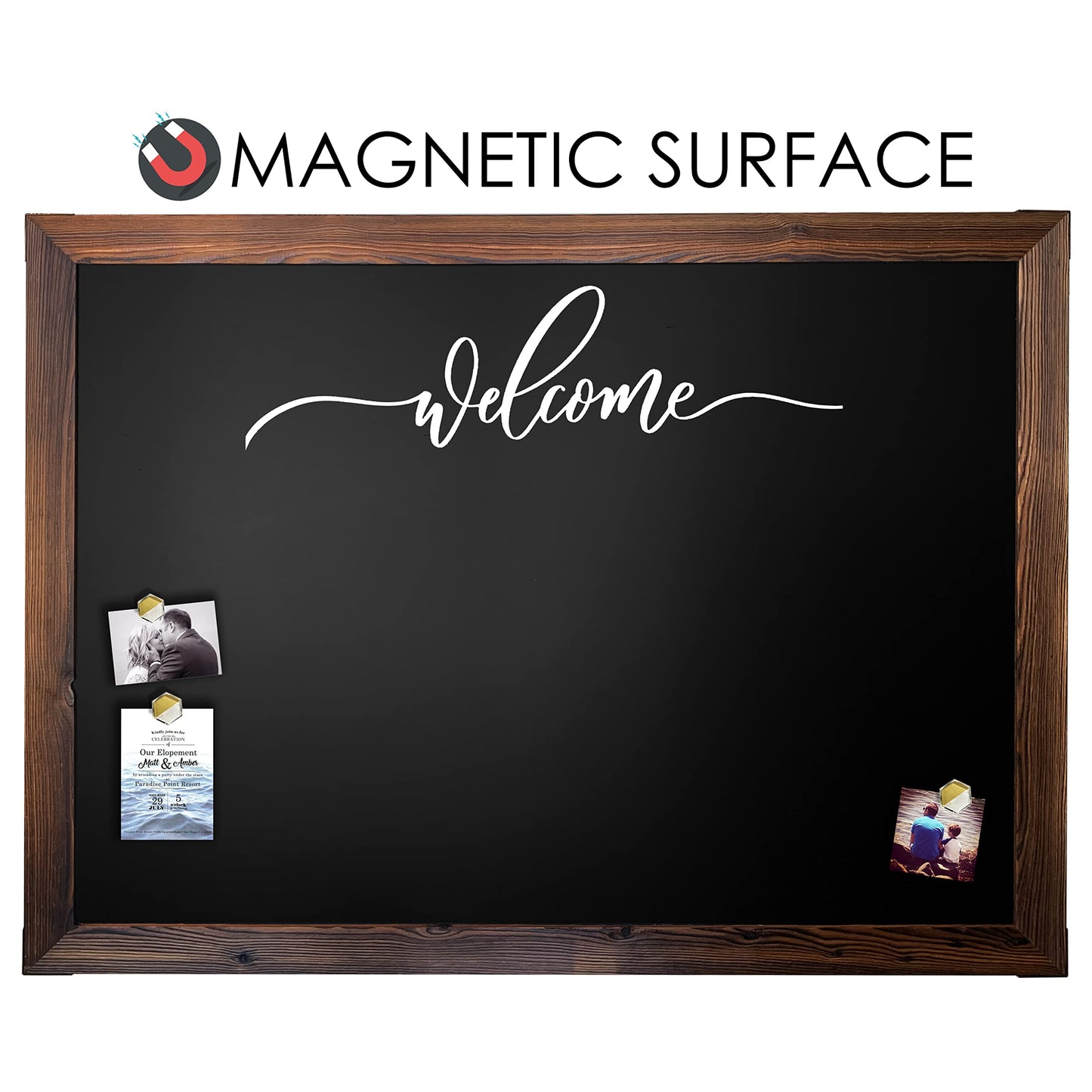 Loddie Doddie Magnetic Chalkboard - 46 in x 34.5 in, Rustic Wood Frame - Menu Board for Kitchen & Magnet Display - Mounting Hardware & Hanging Chalkboard - Meal Planning Chalk Calendar Board for Wall