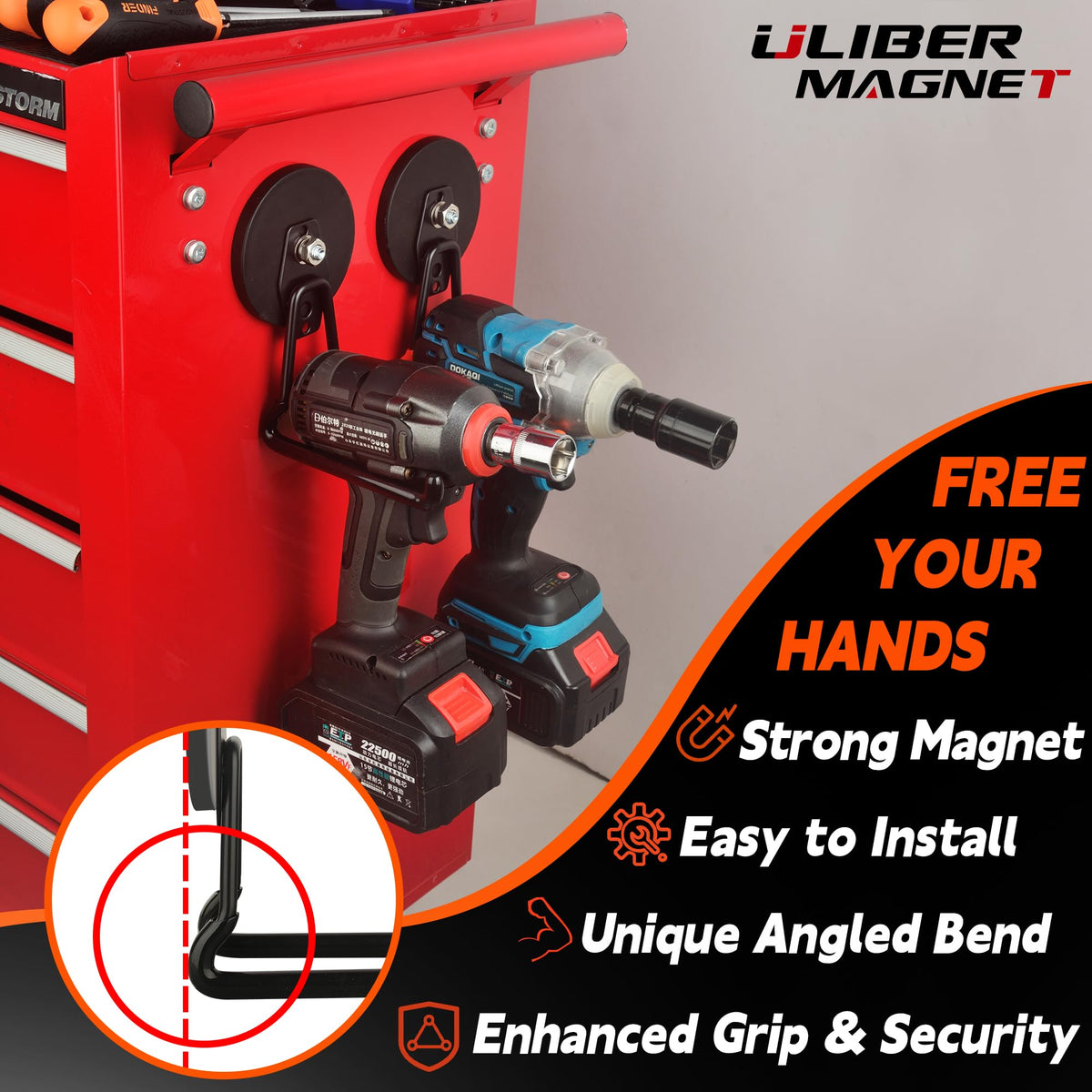 ULIBERMAGNET New Updated Gaint Magnetic Hooks,2 Pack Heavy Duty Large Magnetic Hooks for Extension Cord, Cable, Hose, Power Cord,Rope,Drill,Jig Saw,Circular Saw,Garden Lawn Tools (Black/3.46inch)