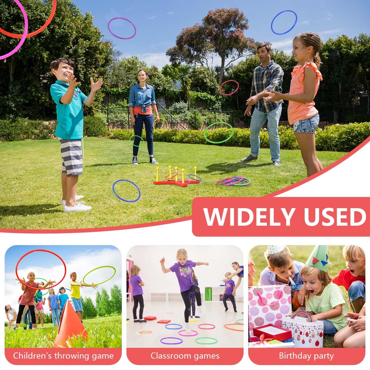 OBTANIM 12 Pcs Plastic Ring Toss Game for Kids and Outdoor Toss Rings for Speed and Agility Practice Game, Random Colors