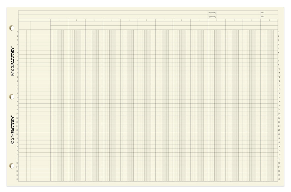 BookFactory Ledger Sheets/Large 13 Column Accounting Ledger Columnar (Thirteen Columns) Loose Leaf Paper - 17'' x 11'', 50 Pages, Loose Leaf, 3 Hole Punched (Made in USA)