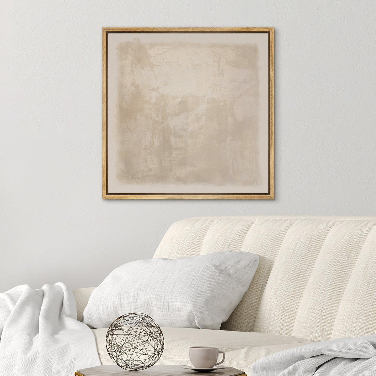 SIGNWIN Framed Canvas Print Wall Art Minimalist Beige Abstract Neutral Tone Illustration Modern Art Decorative Nordic Minimal Calm/Zen for Living Room, Bedroom, Office - 16"x16" Natural