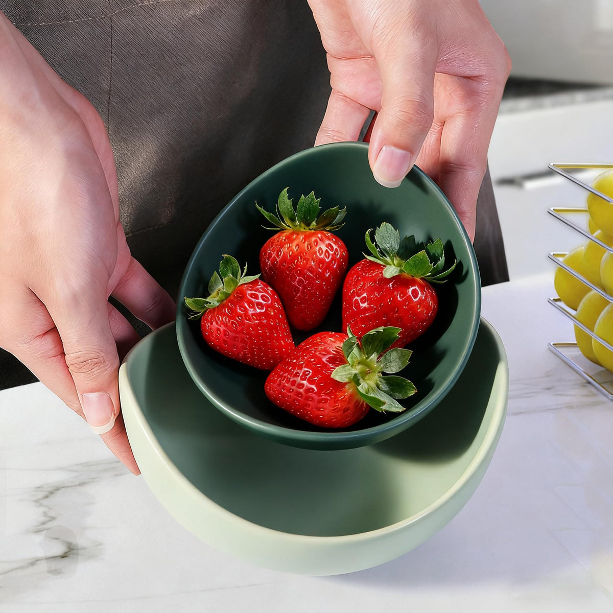 Notakia Salad Decorative Bowls Lotus Shaped Pasta Bowls Dishwasher Safe, Unique Angled Ceramic Bowls for Salad, Pasta, Soup, Rice, Prep, Ideal for Restaurant (Green)