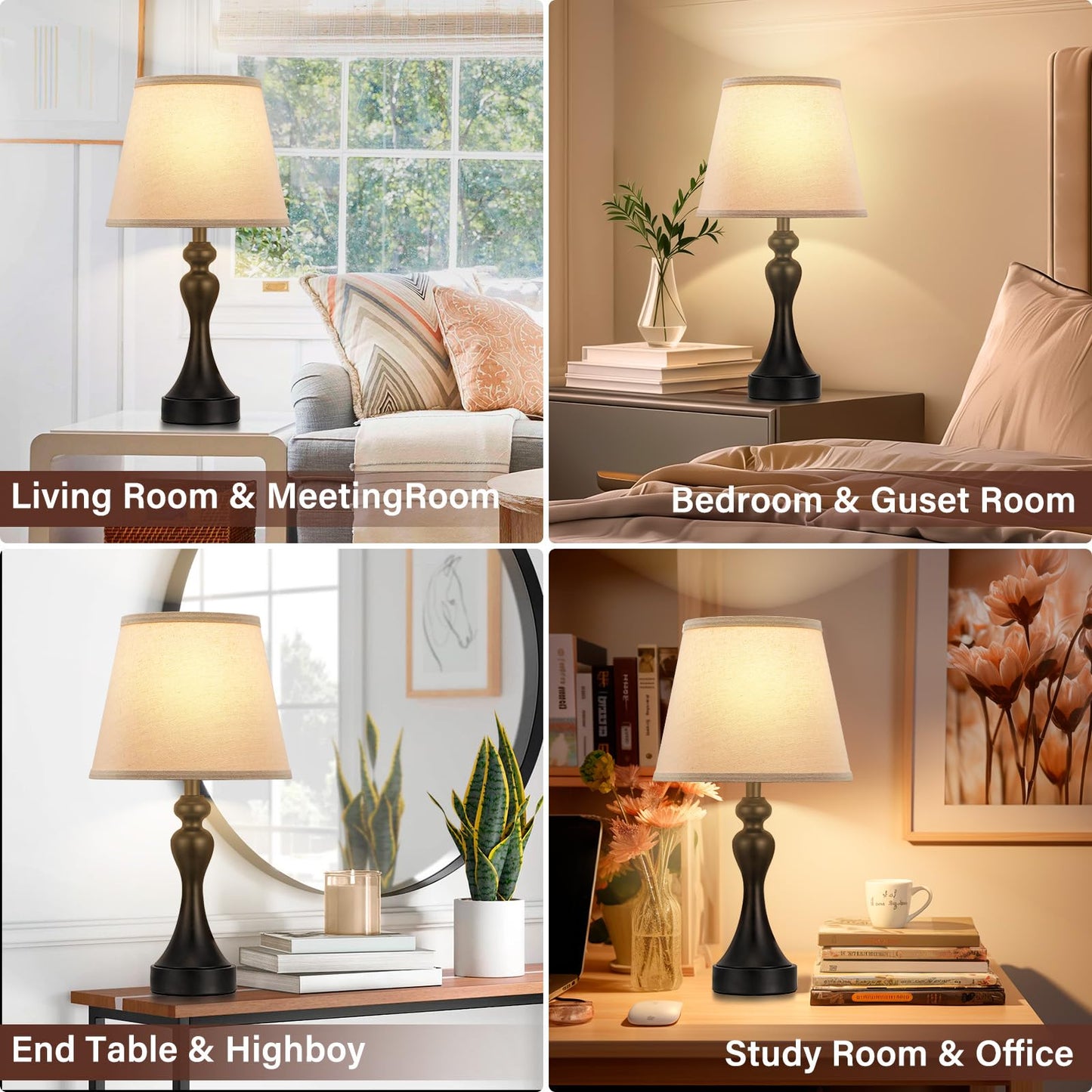 Seealle Touch Lamps for Nightstand - Bedside Lamps Set of 2, 3 Way Dimmable, USB C+A for Bedroom & End Tables (LED Bulbs Included)