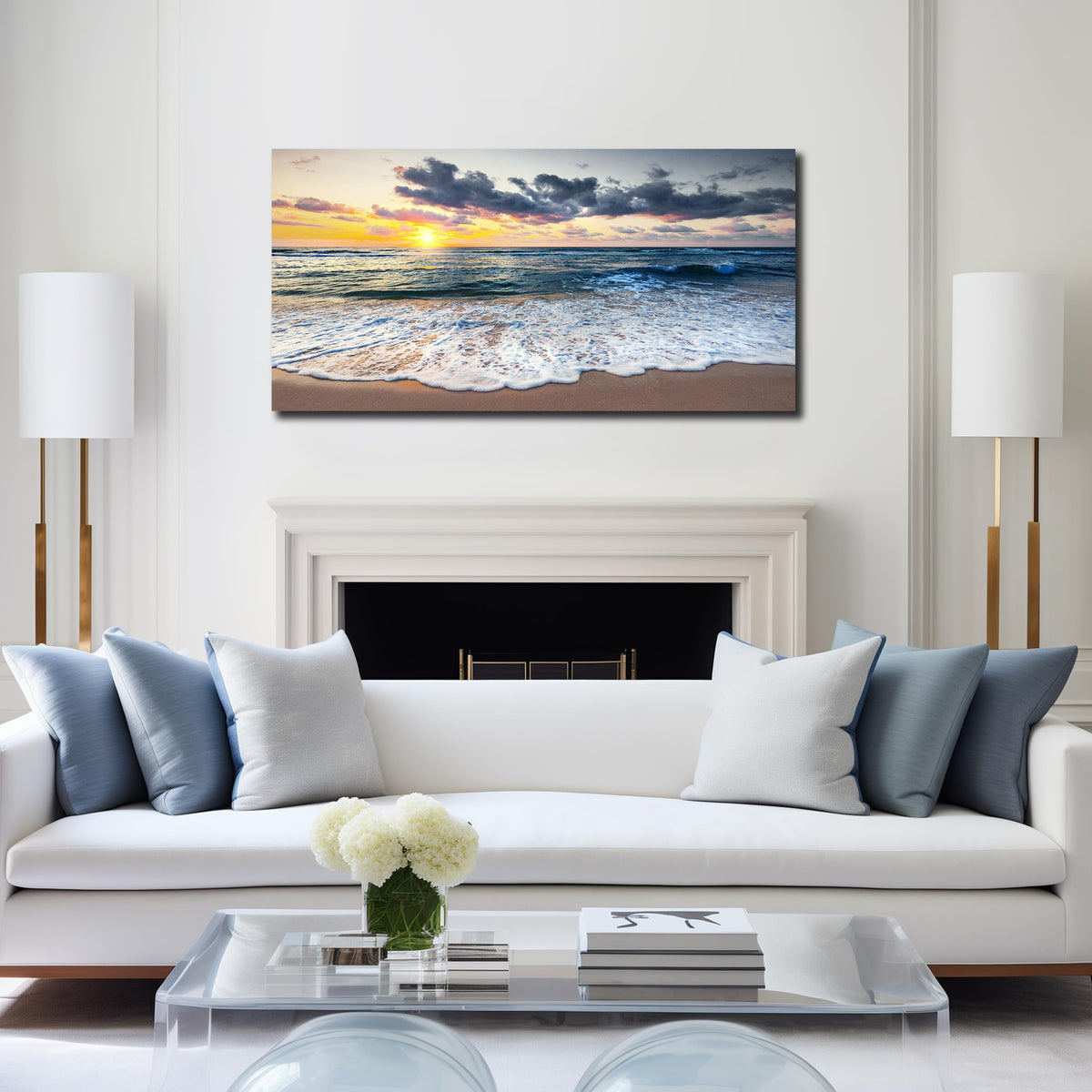 MDHKVPM Beach Prints Wall Decor for Bedroom Sunset Pictures for Living Room Ocean Canvas Wall Art for Office Ready to Hang 24 x 48 Inch