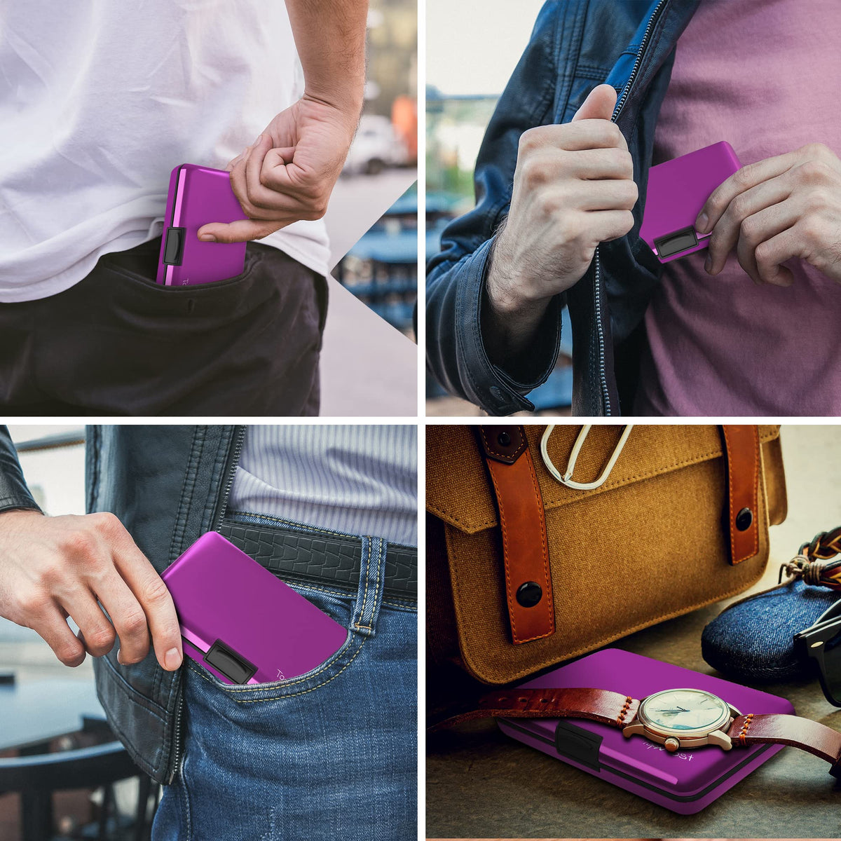 TopMost Aluminum Wallet, Card Case Wallet, Metal RFID Credit Card Holder for Men & Women, 6 Cotton Slots for 10-12 Cards And Bills, Rfd Protective (Purple)