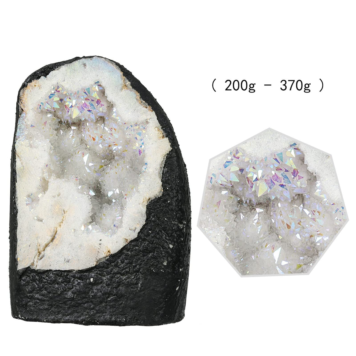Nupuyai Irregular Titanium Coated Quartz Crystal Geode Cluster Natural Reiki Rock Crystal Mineral Specimen for Home Decor/Meditation, White AB Crystal