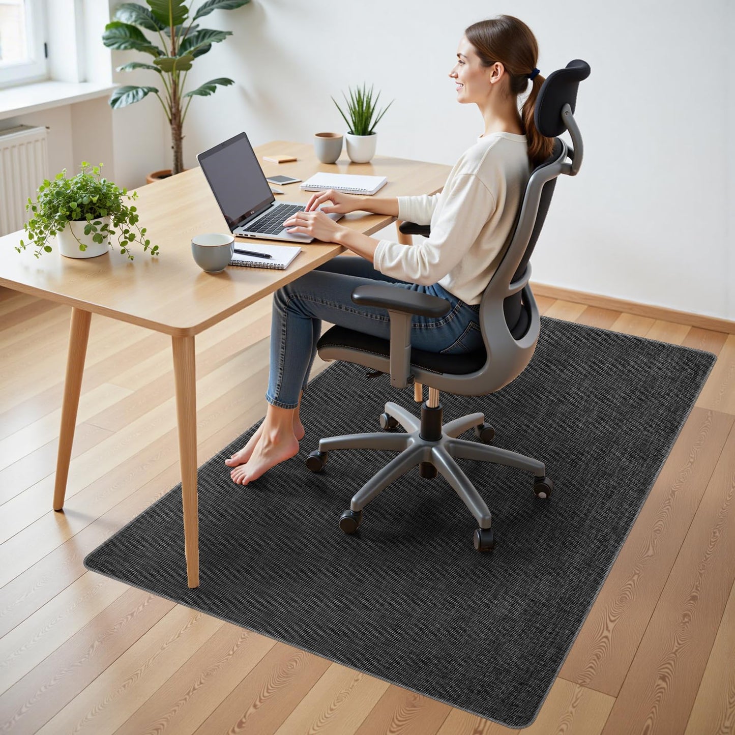 Wansimoo Office Chair Mat for Hardwood and Tile Floor, 36"x48" Floor Mat, Heavy Duty Computer Gaming Chair Mat, Anti-Slip, Non- Curve, Desk Chair Mat, Floor Protector for Home Office(Black)
