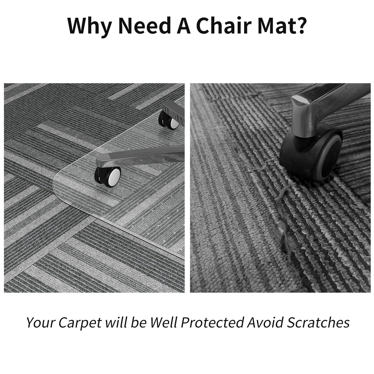 WASJOYE Office Chair Mat for Carpet, Desk Chair Mat for Carpet, Thick Computer Chair Mat with Non-Slip Studded for Home and Office Low Pile Carpet, 48" x 60"