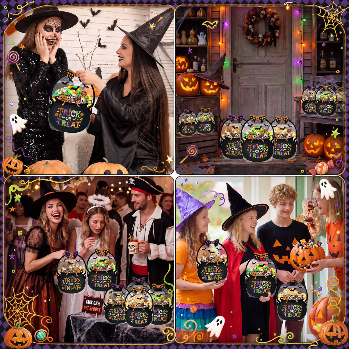 Fuutreo 50 Pcs Halloween Plastic Bags Clear Witch Cauldron Sealed Gift Pouches with Handles Resealable Scary Holiday Favor Bags for Halloween Holiday Party Candy Gift Wrapping Supplies Decoration