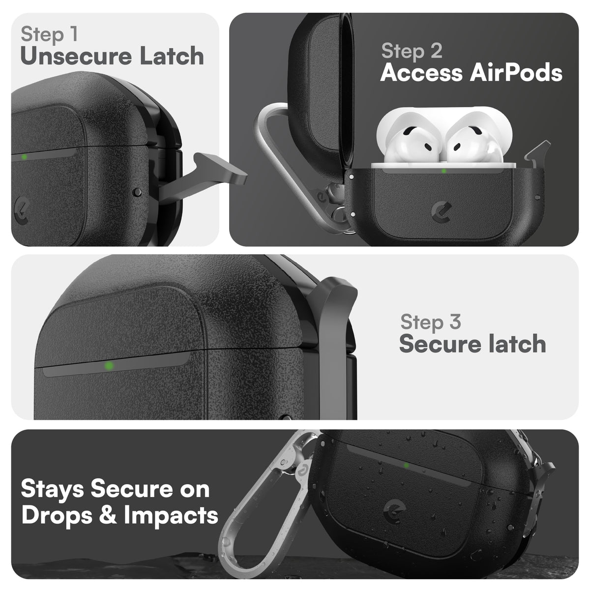 Keybudz for Waterproof AirPods 4 Case with Lock - IP68 Waterproof and Dust Proof, Shockproof Protector, Heavy Duty Rugged Protection, Drop Proof Hard Cover for AirPods 4th Gen (Carbon Black)