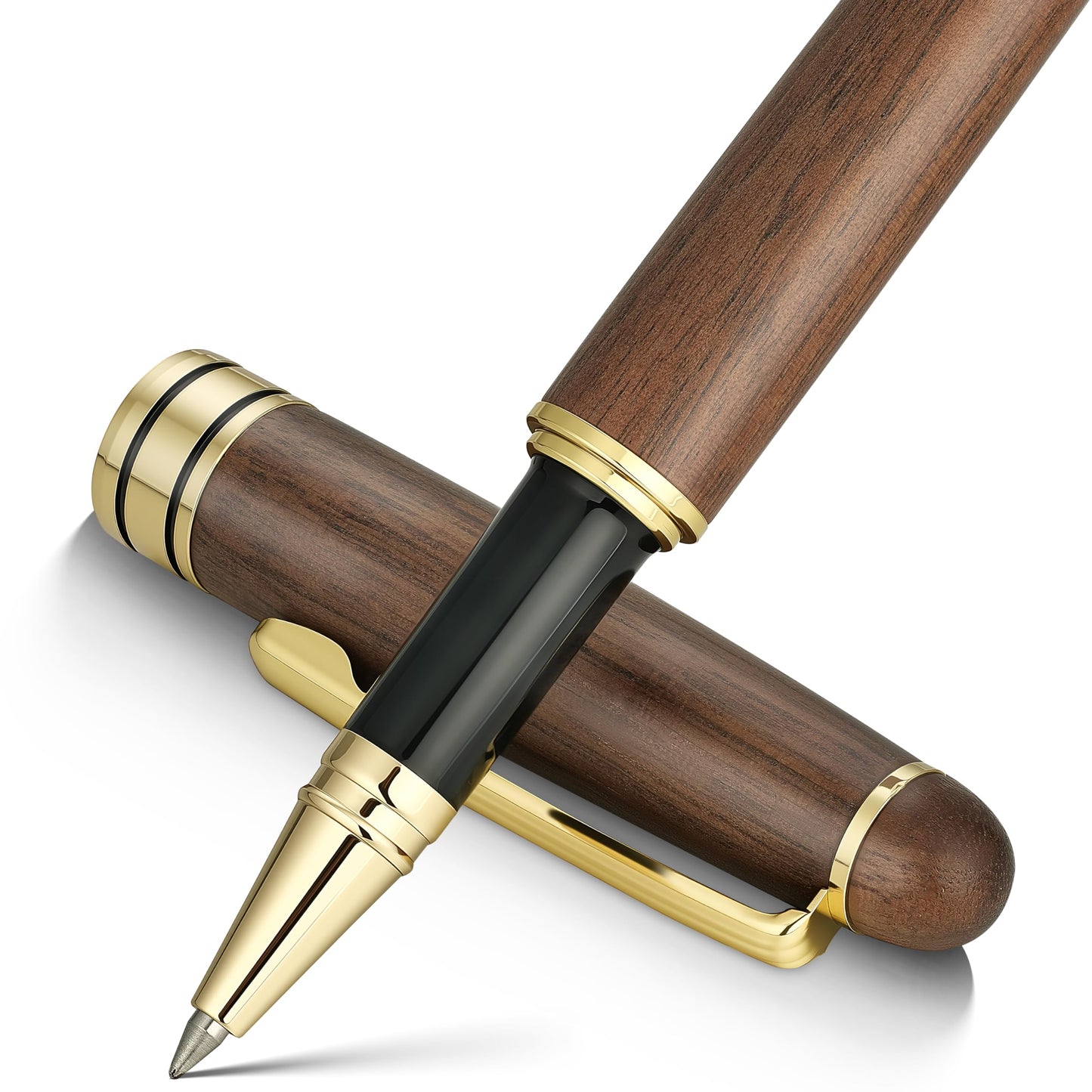 BEILUNER Luxury Wood Ballpoint Pen Writing Set,Walnut-Elegant Fancy Nice Gift Pen Set for Signature Executive Premium Office Fancy Nice Supplies - Gift Boxed with Extra Refills (Black)