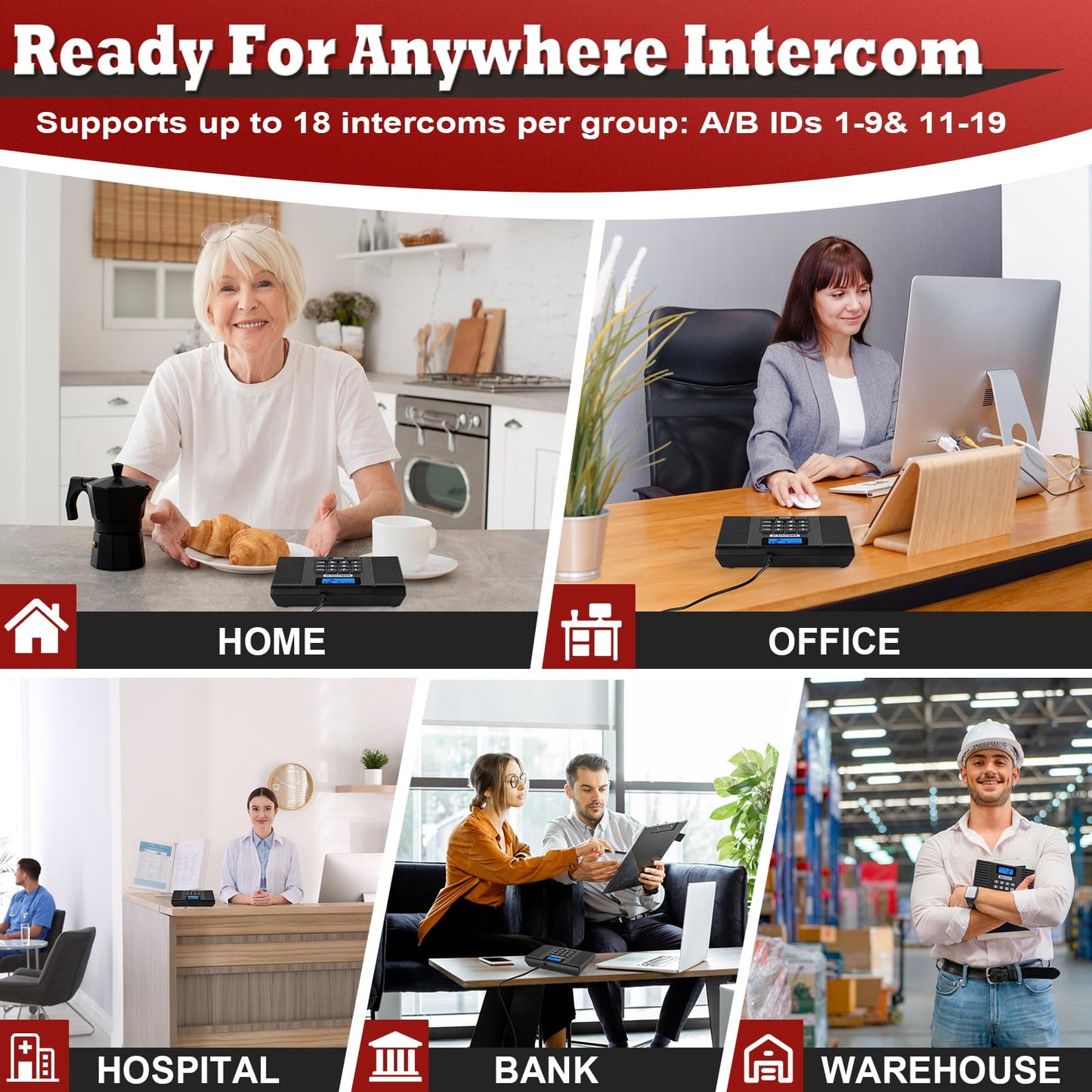 SANZUCO 60D Intercoms Wireless for Home, 18 Channel Home Intercom System Supports Two-Way Talk, 1400ft Full Duplex Intercom System for House/Office Hands-Free, Group Call, Clear Sound(3 Stations)