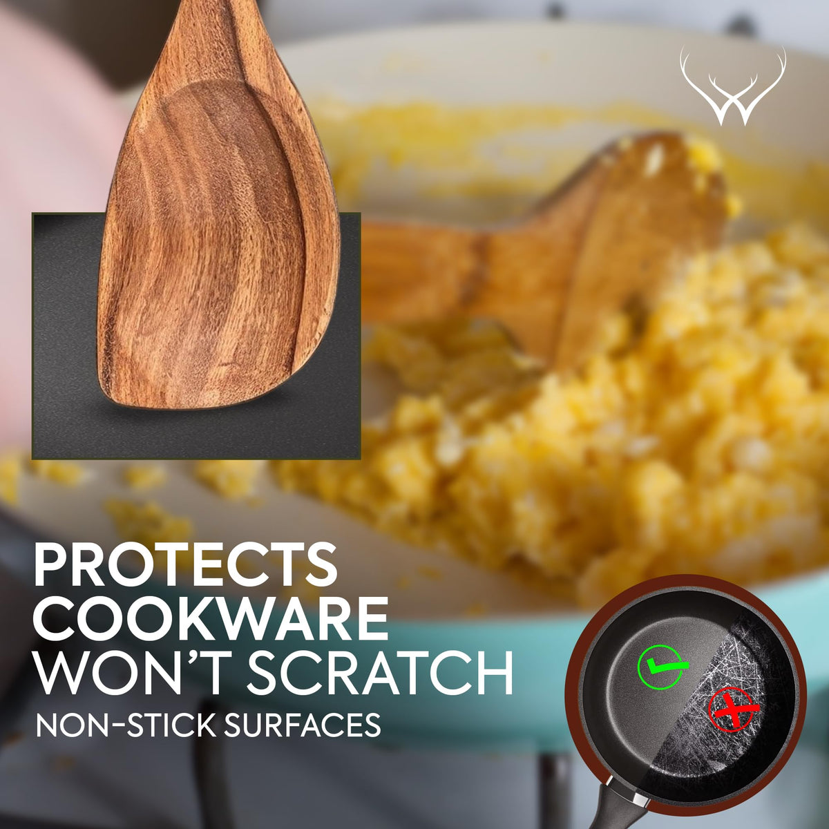 CORNER Teak Wooden Spoon for Cooking With Teak Spoon Rest - Made of Premium Natural Teak Wood