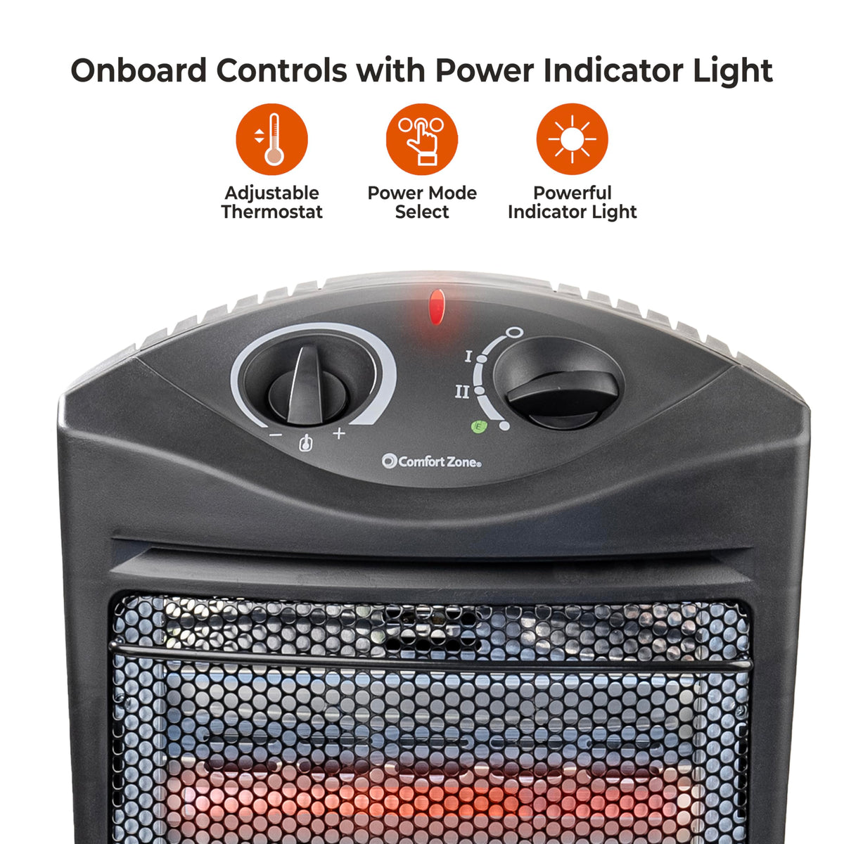 Comfort Zone Space Heaters for Indoor Use, Portable Electric Heater, Adjustable Thermostat, Infrared Heat, Quartz Tower Space Heater with 2 Heat Settings, Bedroom Heater, Black