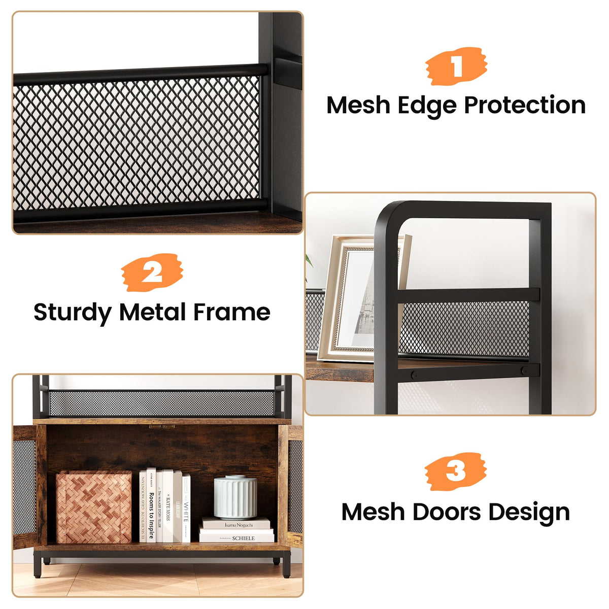GarveeHome Bookshelf with Doors Industrial Bookcase with 4 Tiers Open Storage Shelf 70.87 in Tall Bookshelves Rustic Display Rack Cabinet for Bedroom, Living Room, Home Office, Brown