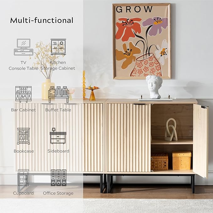 EYYTHUNG Fluted Storage Cabinet Sideboard Buffet Cabinet, Modern Accent Cabinets