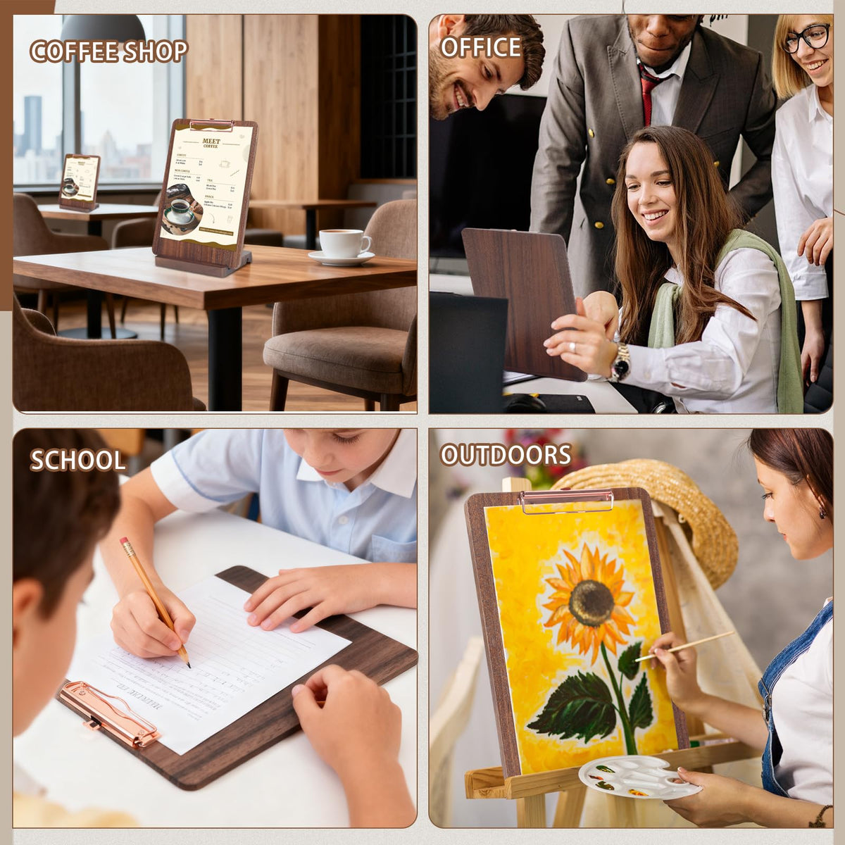 Reaeng Wood Clipboard with Stand, Walnut Solid Wood Clipboard 12.6×8.7", Classroom Essentials & Teacher Gifts, Desk Clipboard Holder for Office & Home