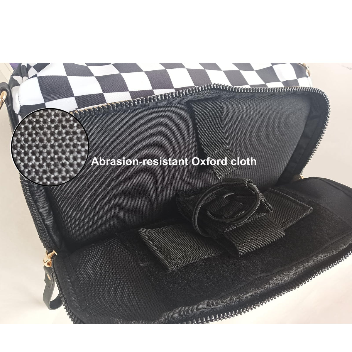 Security Carry Bum Bags Checkered Crossbody Fanny Packs Diaper Bag with RFID Pouch for CCW, EDC& Outdoor (Black+white)