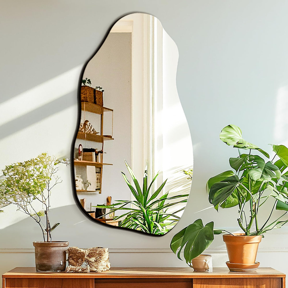 TRAHOME 32'' x 18'' Irregular Asymmetrical Wall Mirror for Living Room Bathroom Entryway, Modern Decorative Mirror Hanging