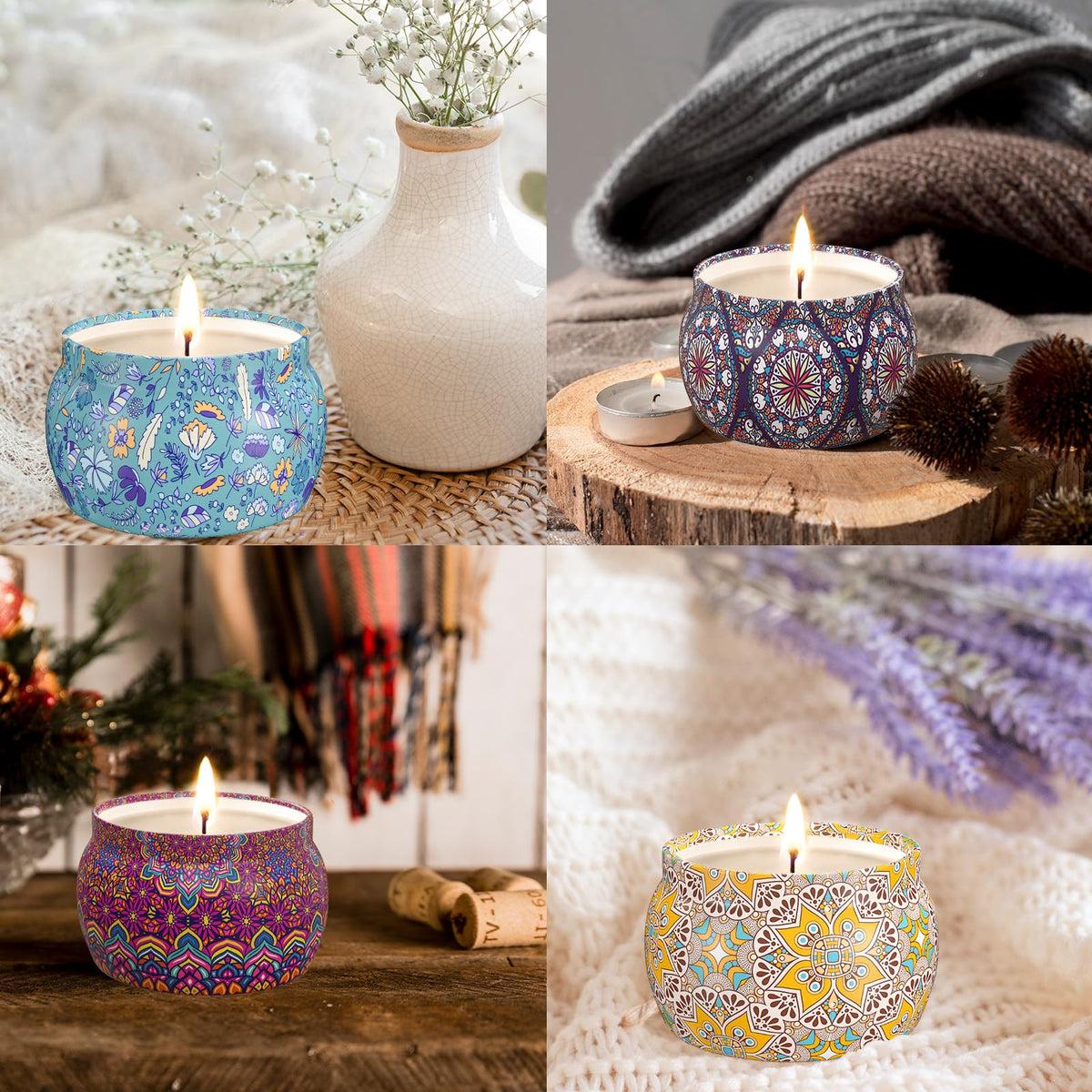 TranquilBliss Scented Candle Set, 4 Pack Soy Wax Candles, 120H Burn Time, Ideal Gifts for Women, Birthday Presents