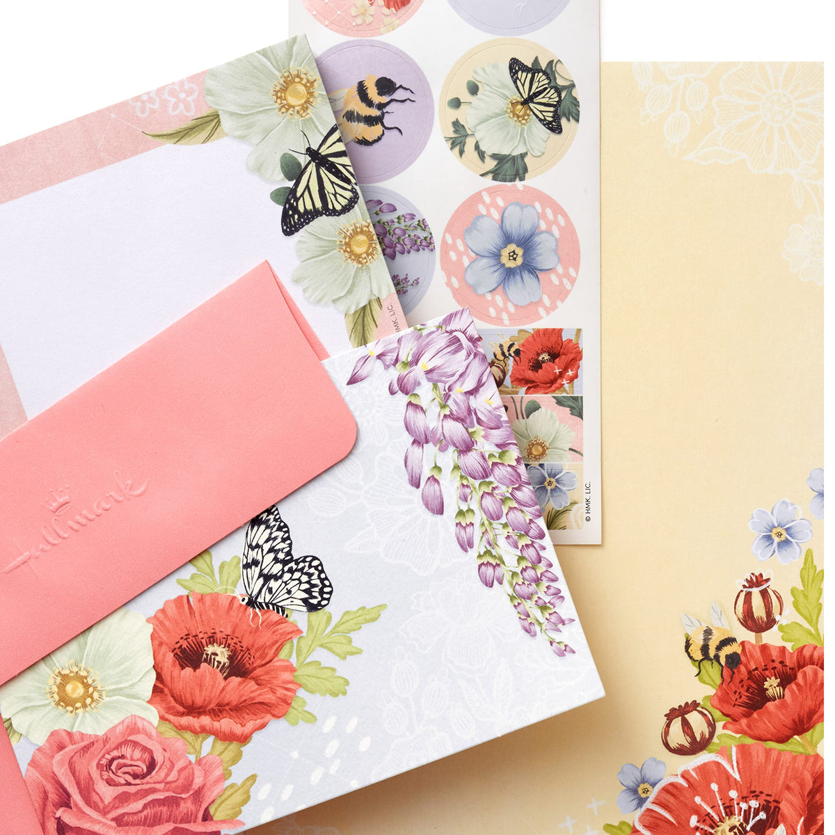 Hallmark Stationery Set with Desk Organizer, Light Pink (10 Blank Cards with Envelopes, 20 Writing Sheets with Envelopes, 75-Sheet Notepad, 30 -Sticker-Seals)