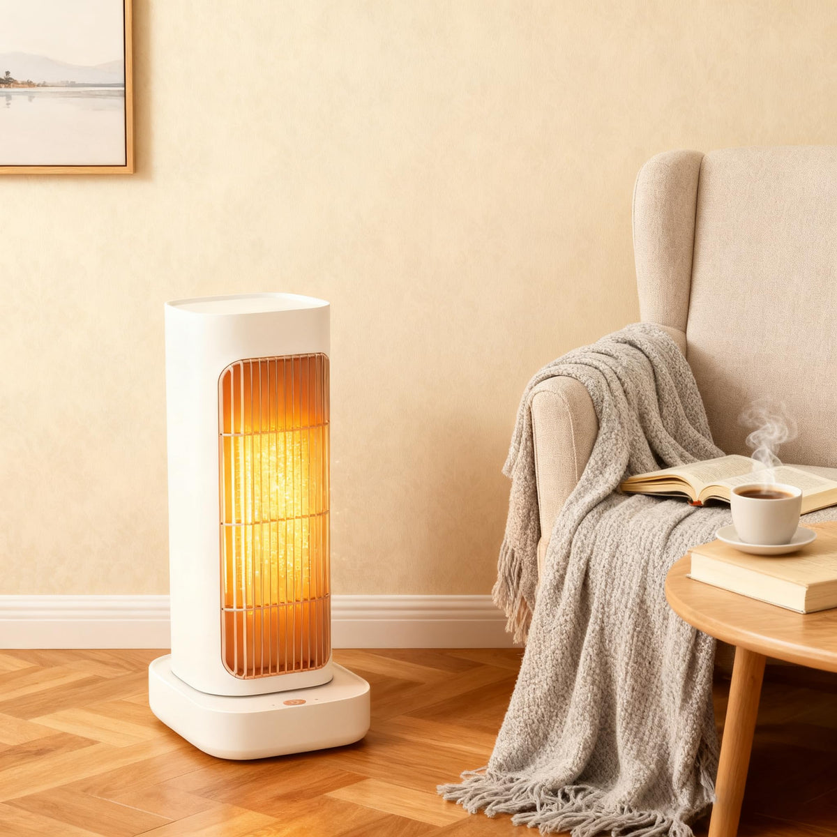 Space Heater, Small Electric Space Heaters with 90° Oscillation, Portable Space Heaters for Indoor Use, Overheat & Tip Over Protection Room Heater for Bedroom, Living room, Offices, Garage, White